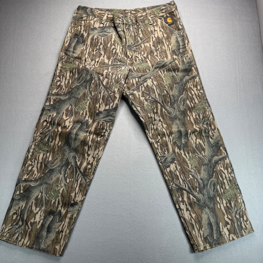 Vintage Carhartt Work Pants Mens 38x30 Brown Camo WU345 Double Knee Mossy Oak - Picture 2 of 12